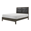 Din Full Size Bed- Button Tufted Faux Leather Upholstery- Gray Wood Veneer