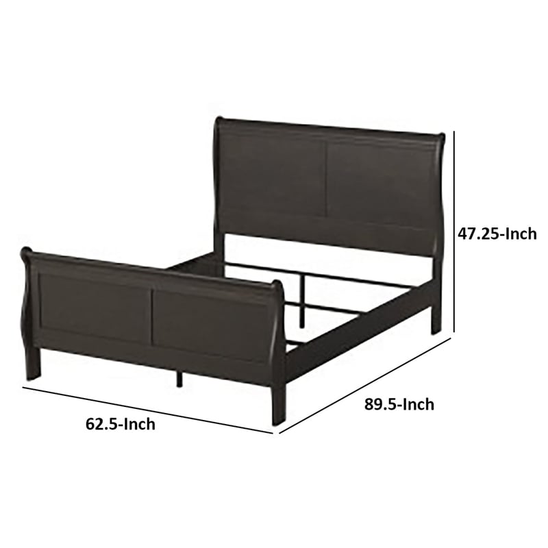Vele Queen Size Bed with Panel Headboard- Sleigh Design- Gray Wood Finish