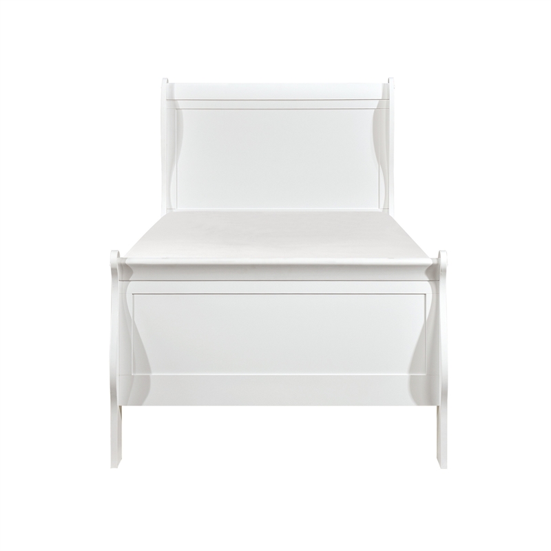 Vele Twin Size Bed with Panel Headboard- Sleigh Design- White Wood Finish