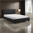 Renz Queen Size Platform Bed- Black Faux Leather Upholstery- Wood Frame