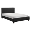 Renz Queen Size Platform Bed- Black Faux Leather Upholstery- Wood Frame