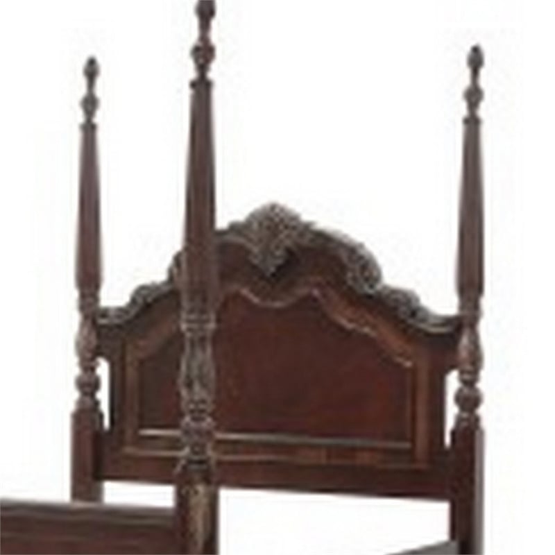 Park Queen Size Poster Bed with Shell Motifs and Burl Inlays- Brown Veneer