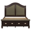 Stoe Queen Sleigh Bed- Padded Headboard- Storage Footboard- Brown Wood