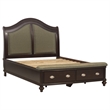 Stoe Queen Sleigh Bed- Padded Headboard- Storage Footboard- Brown Wood