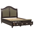 Stoe Queen Sleigh Bed- Padded Headboard- Storage Footboard- Brown Wood