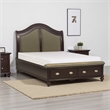 Stoe Queen Sleigh Bed- Padded Headboard- Storage Footboard- Brown Wood