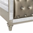 Juhi Queen Size Bed- Button Tufted Gray Faux Leather- Crystals Trim- Wood