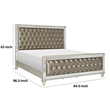 Juhi Queen Size Bed- Button Tufted Gray Faux Leather- Crystals Trim- Wood