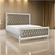 Juhi Queen Size Bed- Button Tufted Gray Faux Leather- Crystals Trim- Wood