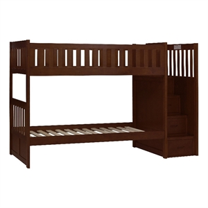 Catherine Twin over Twin Bunk Bed- Storage Step- Solid Wood- Dark Brown