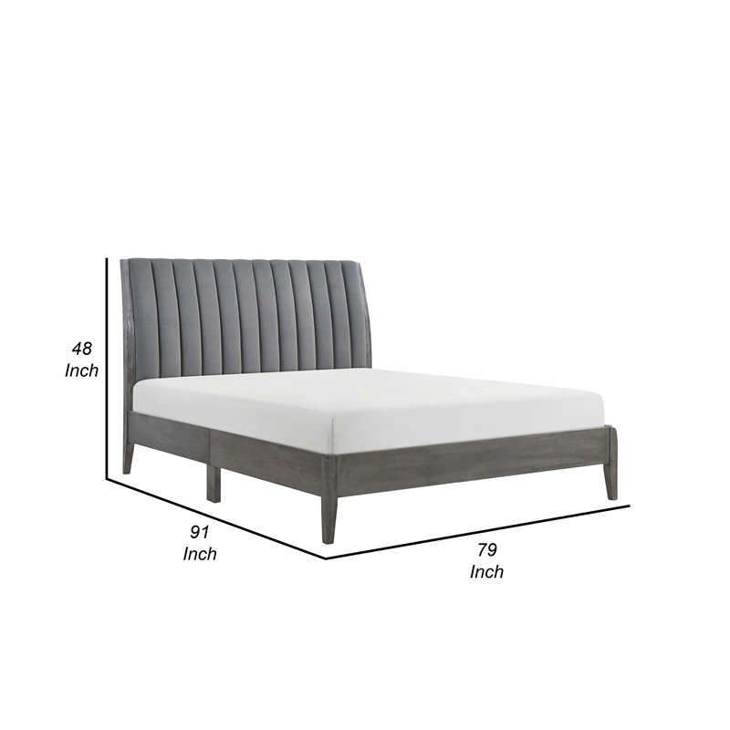 Ryla King Size Platform Bed- Gray Tufted Velvet Upholstered Panel Headboard