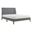 Ryla King Size Platform Bed- Gray Tufted Velvet Upholstered Panel Headboard