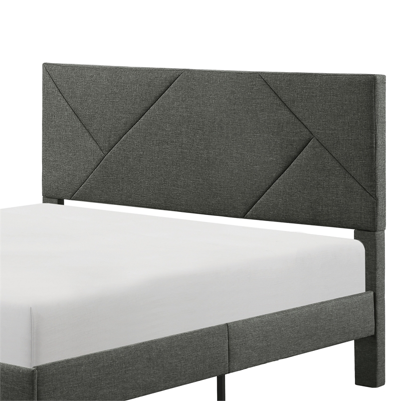 Heny Full Platform Bed- Wood- Panel Headboard- Gray Polyester Upholstery