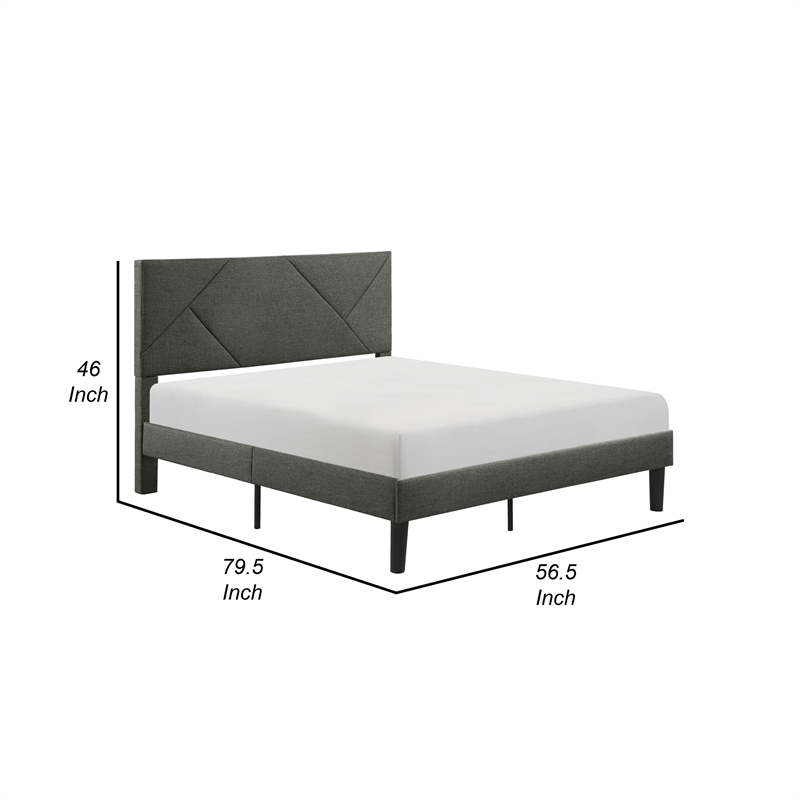 Heny Full Platform Bed- Wood- Panel Headboard- Gray Polyester Upholstery