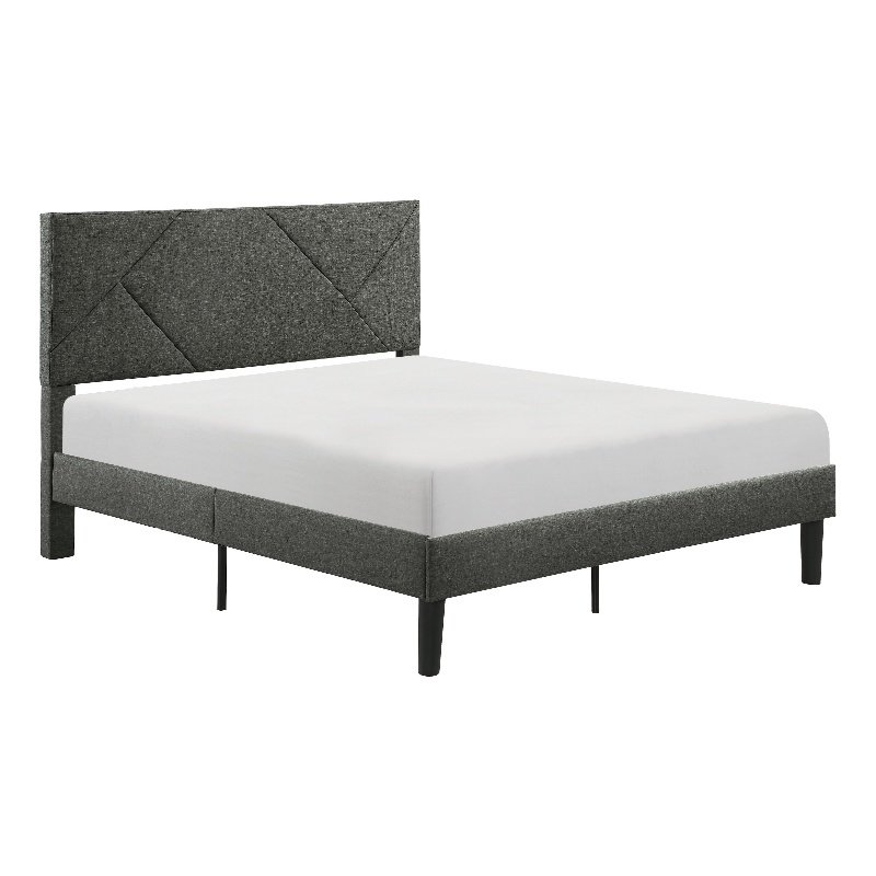 Heny Full Platform Bed- Wood- Panel Headboard- Gray Polyester Upholstery