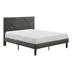 Heny Full Platform Bed- Wood- Panel Headboard- Gray Polyester Upholstery