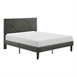 Heny Full Platform Bed- Wood- Panel Headboard- Gray Polyester Upholstery