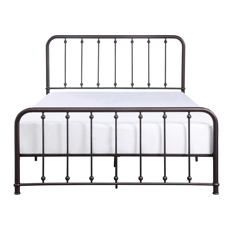 Ken King Size Metal Bed- Ball Accents on Vertical Slats- Antique Bronze