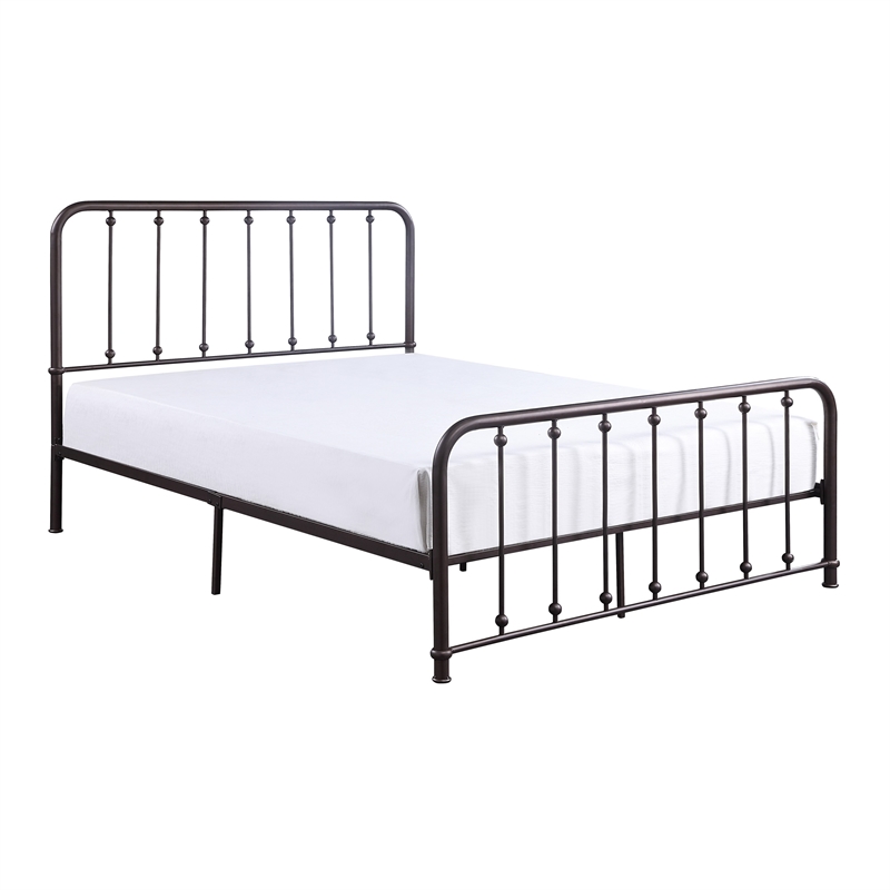 Ken Twin Size Metal Bed- Ball Accents on Vertical Slats- Antique Bronze