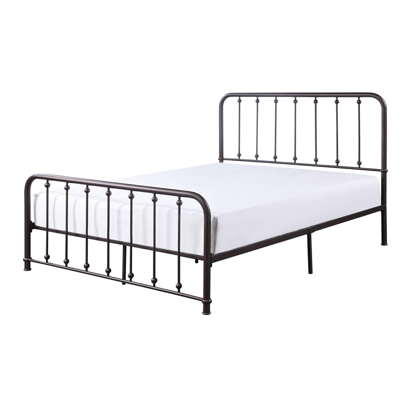 Ken Twin Size Metal Bed- Ball Accents on Vertical Slats- Antique Bronze