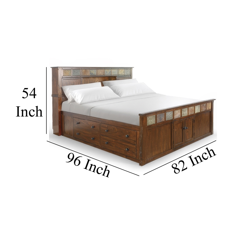 Odell King Size Bed w Storage Footboard- Bookcase Headboard- Brown