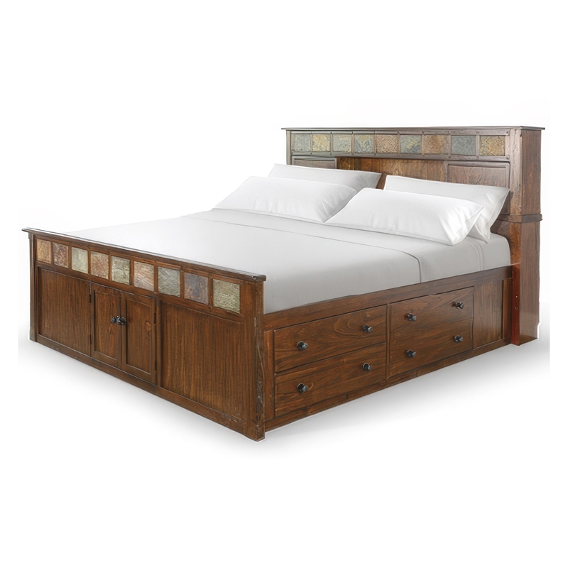Odell King Size Bed w Storage Footboard- Bookcase Headboard- Brown