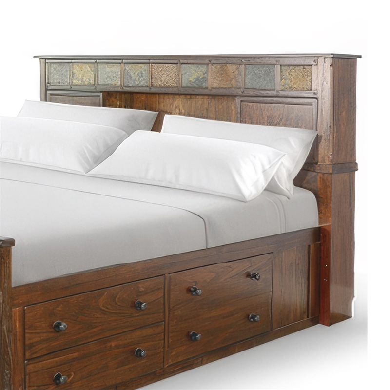 Odell King Size Bed w Storage Footboard- Bookcase Headboard- Brown