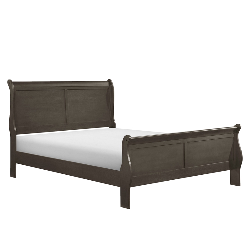 Fy Four Piece California King Bedroom Set- Brass Metal Handles- Stained Gray