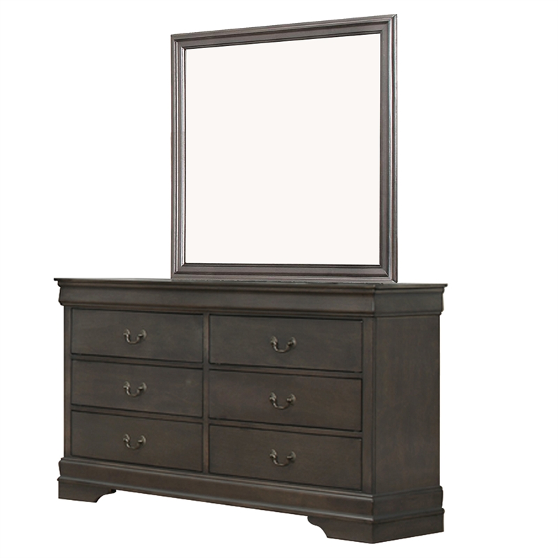 Fy Four Piece California King Bedroom Set- Brass Metal Handles- Stained Gray