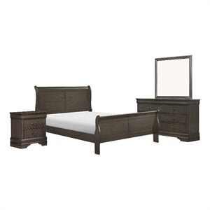 Fy Four Piece California King Bedroom Set- Brass Metal Handles- Stained Gray
