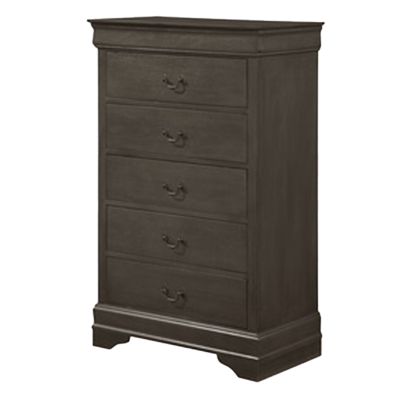 Fy Three Piece Full Size Bedroom Set- Modern Brass Metal Handles- Stained Gray