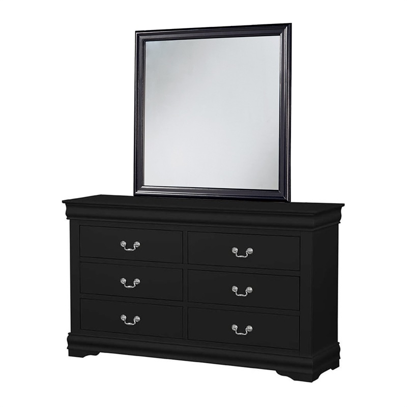 Fy Four Piece Queen Size Bedroom Set- Antique Nickel Metal Handles- Black