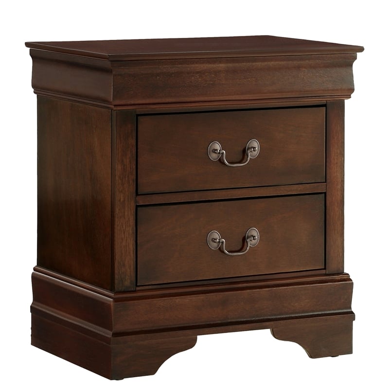 Fy Four Piece Queen Size Bedroom Set- Antique Brass Metal Handles- Cherry Brown