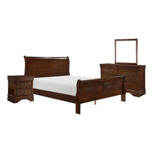 Fy Four Piece Queen Size Bedroom Set- Antique Brass Metal Handles- Cherry Brown