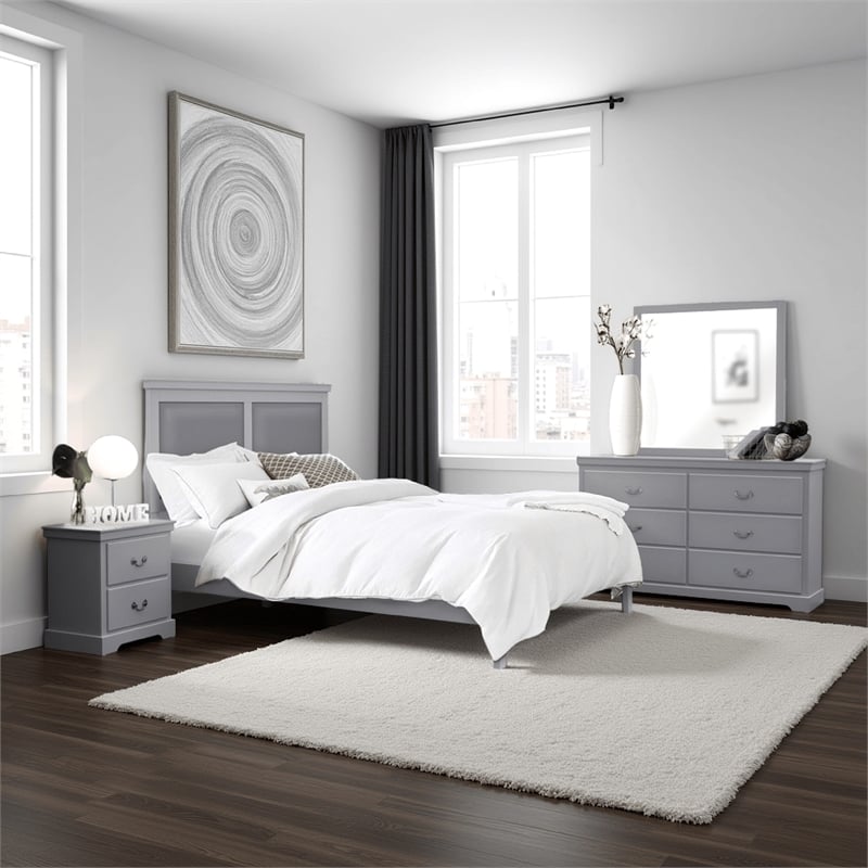 Balli 4 Piece Queen Size Bedroom Set- Faux Leather Panel Padding- Gray