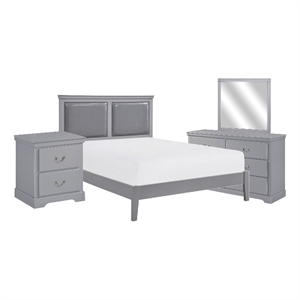 Balli 4 Piece Queen Size Bedroom Set- Faux Leather Panel Padding- Gray