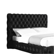 Goy King Size Bed- Low Profile- Button Tufted- Black Velvet Upholstery
