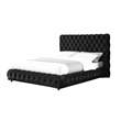 Goy Queen Bed- Low Profile- Button Tufted- Black Velvet Upholstery