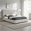 Goy King Size Bed- Low Profile- Button Tufted- Gray Fabric Upholstery