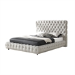Goy King Size Bed- Low Profile- Button Tufted- Gray Fabric Upholstery