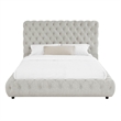 Goy Queen Size Bed- Low Profile- Button Tufted- Gray Fabric Upholstery