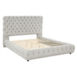 Goy Queen Size Bed- Low Profile- Button Tufted- Gray Fabric Upholstery