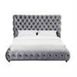 Goy King Size Bed- Diamond Tufted Gray Velvet Upholstery- Low Profile