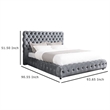 Goy King Size Bed- Diamond Tufted Gray Velvet Upholstery- Low Profile