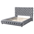 Goy Queen Size Bed- Diamond Tufted Gray Velvet Upholstery- Low Profile