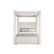 Beli Queen Size Canopy Bed- Tufted Design- Ivory Velvet Upholstery