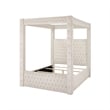 Beli Queen Size Canopy Bed- Tufted Design- Ivory Velvet Upholstery