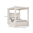 Beli Queen Size Canopy Bed- Tufted Design- Ivory Velvet Upholstery