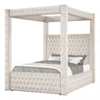 Beli Queen Size Canopy Bed- Tufted Design- Ivory Velvet Upholstery