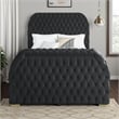 Kery King Bed w Lift TV Stand- LED Fireplace- Black Velvet Upholstery